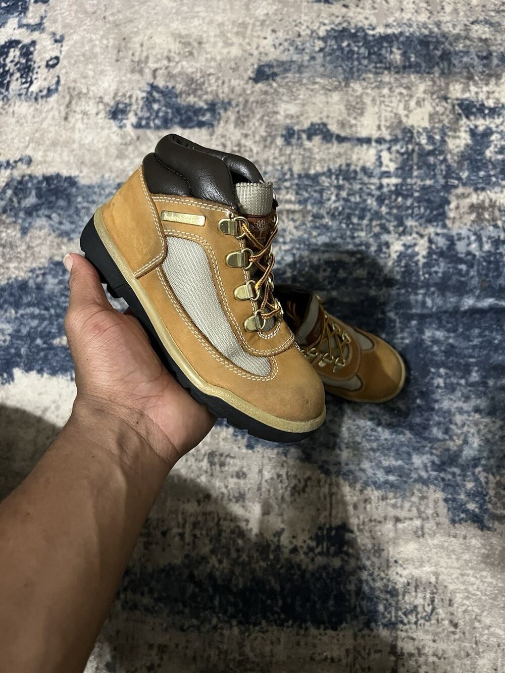 Size 1Y- TIMBERLAND FIELD BOOT WHEAT BEIGE WATERPROOF KIDS